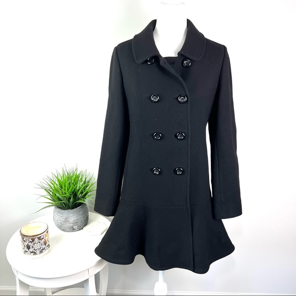KATE SPADE NEW YORK womens black peplum hem Wool Peacoat Size: L